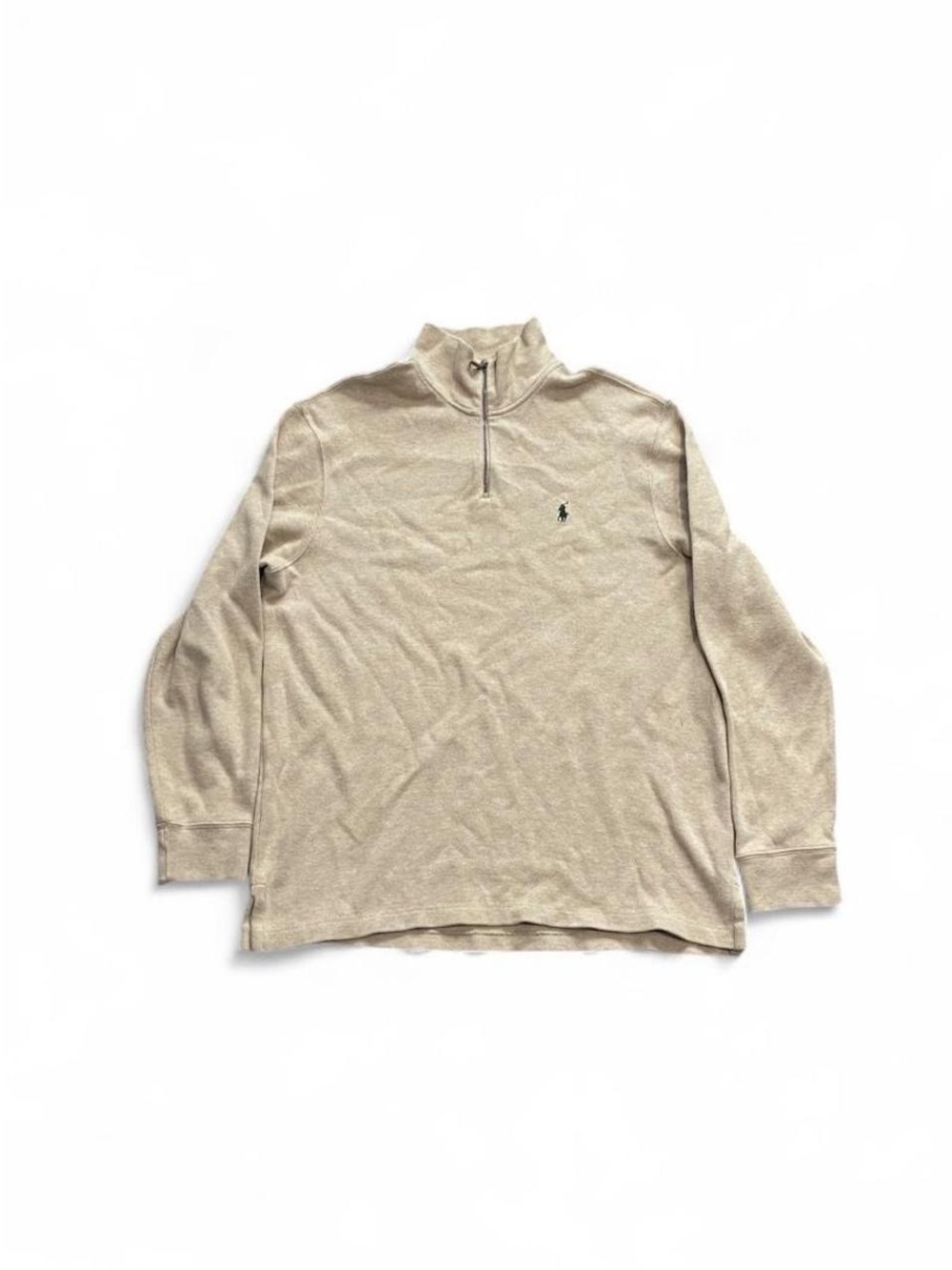 Polo Ralph Lauren Quarter Zip Sweater Mens L Cotton Tan Cream